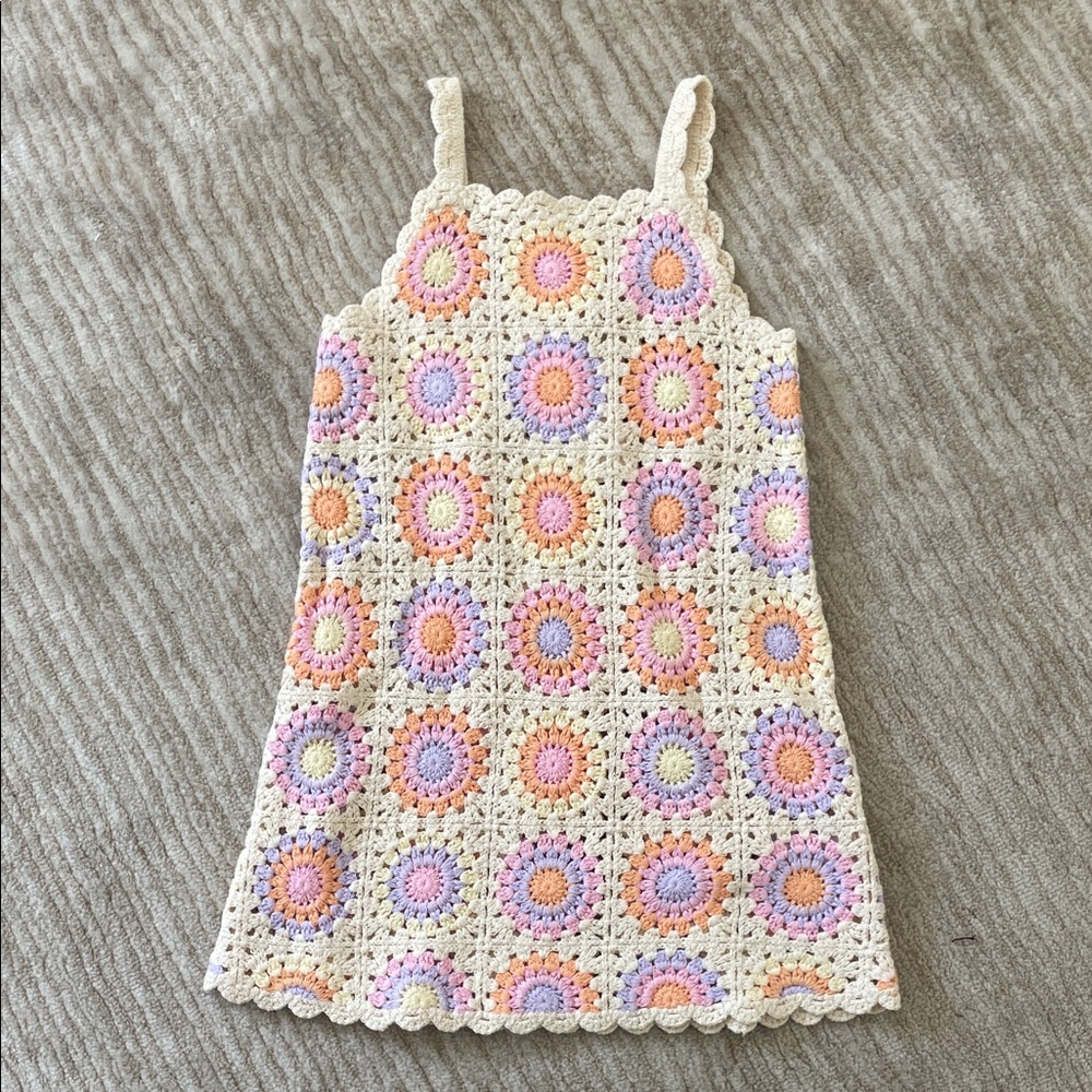 Zara Kids Crochet Dress - Cream, Orange, Purple
